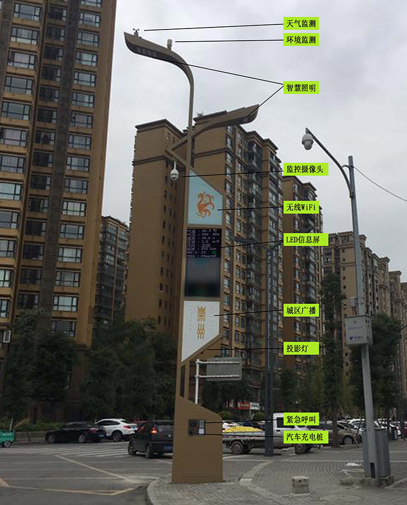 崇州市140余盞智慧路燈建設(shè)完成！TA不僅自帶免費(fèi)wifi和汽車充電樁，還有這些厲害的功能……(圖1)
